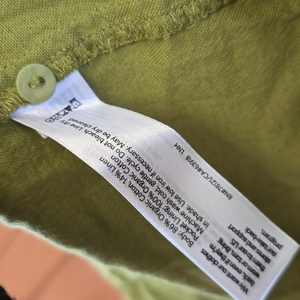 Eileen Fisher Green Roundneck Sleeveless Dress Pockets Organic Cotton Linen XL - Picture 6 of 7